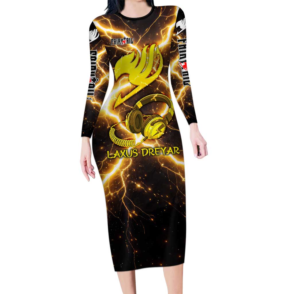 Laxus Dreyar Fairy Tail Long Sleeve Bodycon Dress Lightning Dragon Anime Style with Electric Surge Visuals