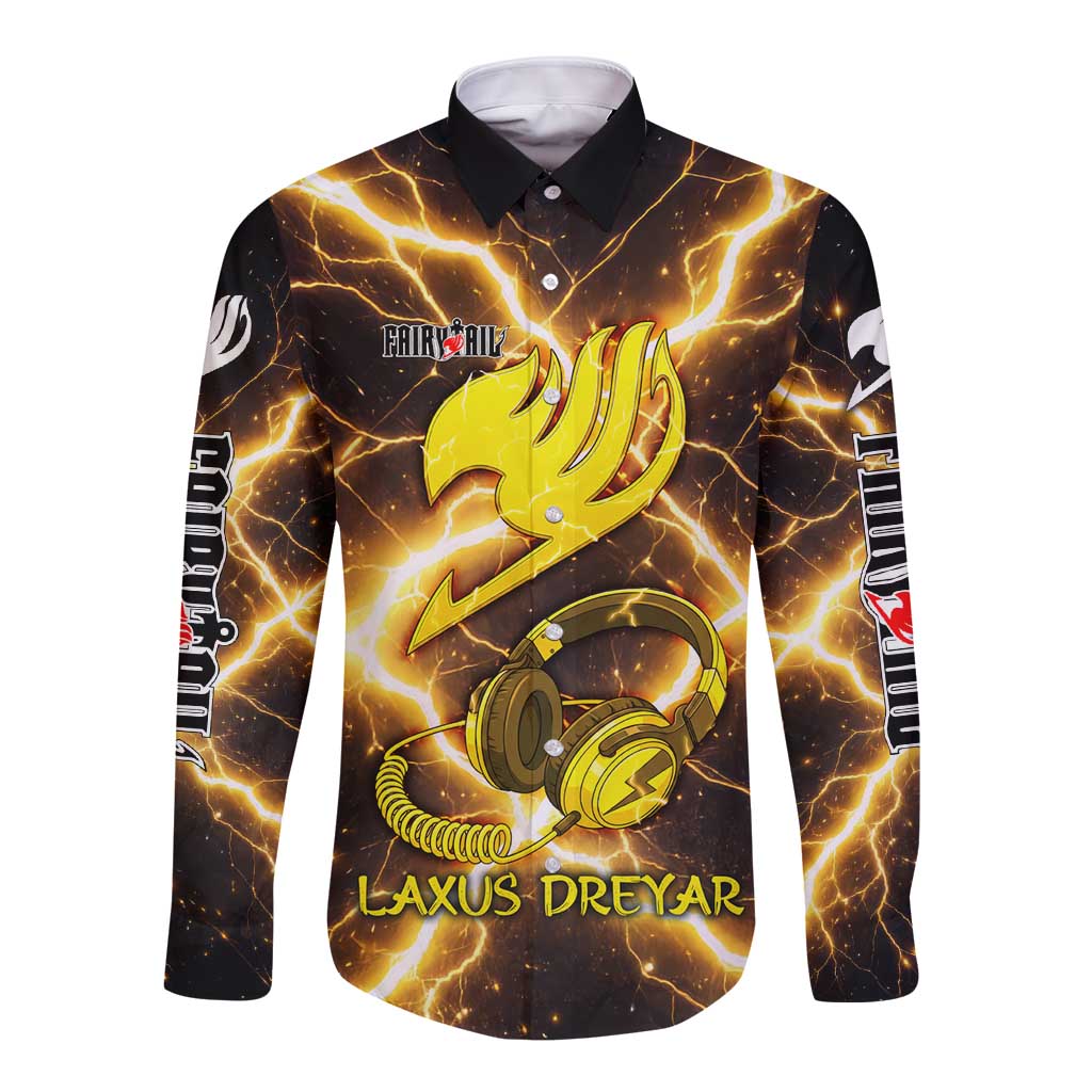 Laxus Dreyar Fairy Tail Long Sleeve Button Shirt Lightning Dragon Anime Style with Electric Surge Visuals