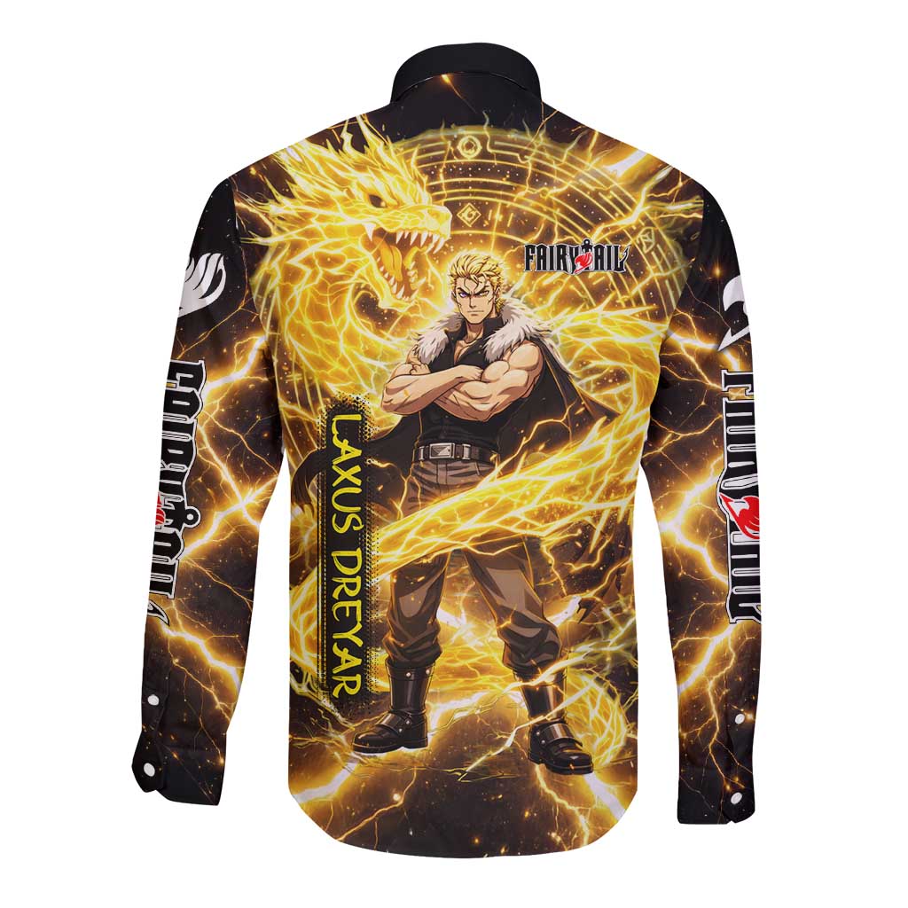 Laxus Dreyar Fairy Tail Long Sleeve Button Shirt Lightning Dragon Anime Style with Electric Surge Visuals