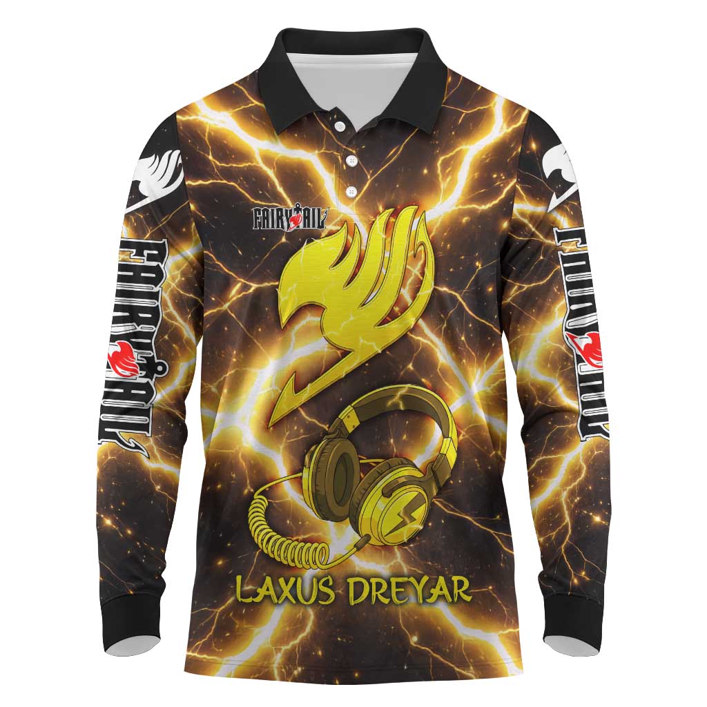 Laxus Dreyar Fairy Tail Long Sleeve Polo Shirt Lightning Dragon Anime Style with Electric Surge Visuals