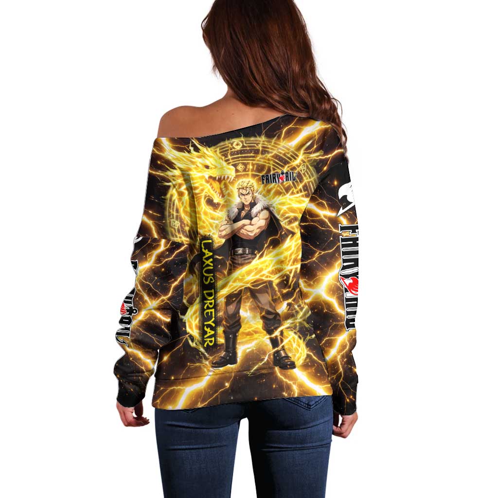 Laxus Dreyar Fairy Tail Off Shoulder Sweater Lightning Dragon Anime Style with Electric Surge Visuals