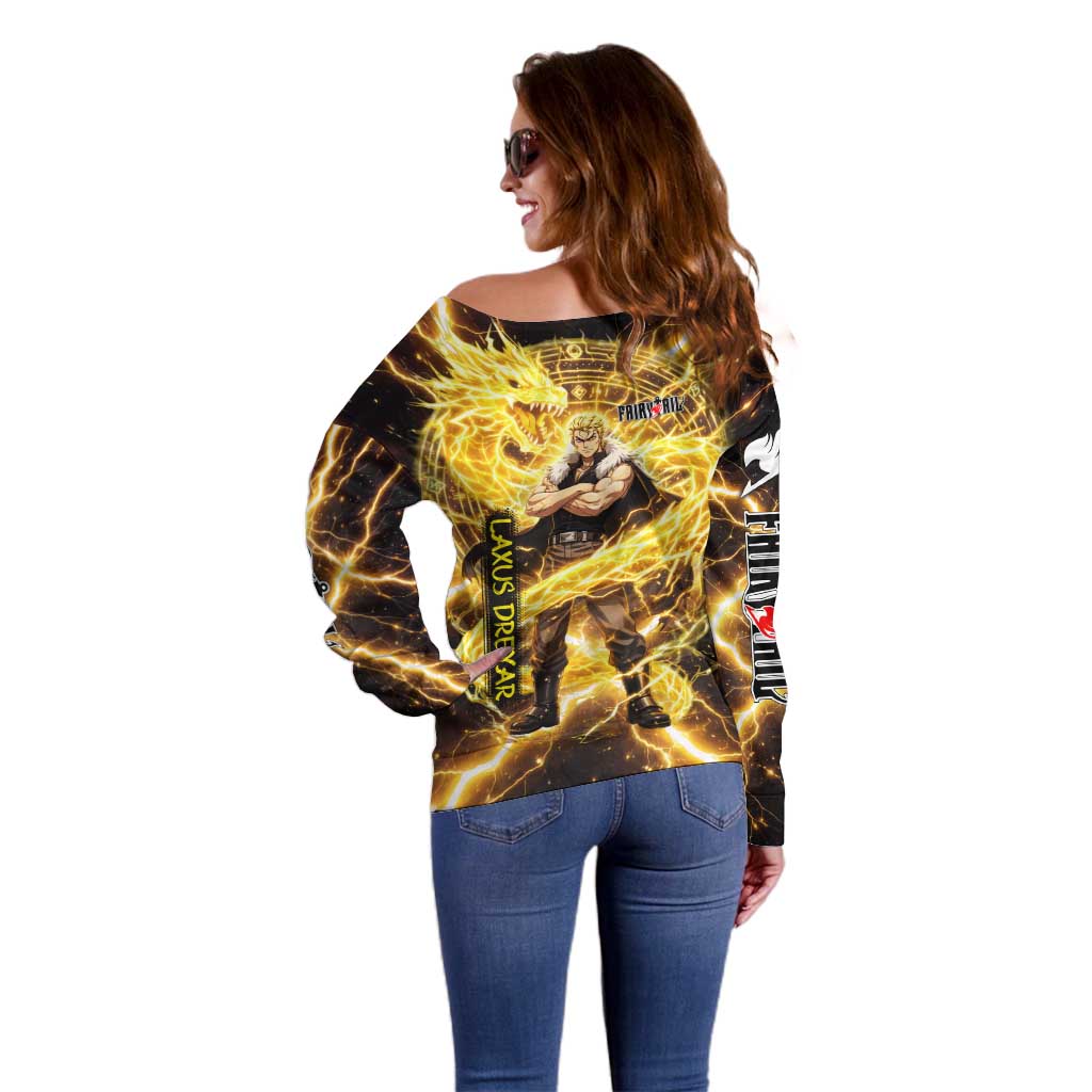 Laxus Dreyar Fairy Tail Off Shoulder Sweater Lightning Dragon Anime Style with Electric Surge Visuals