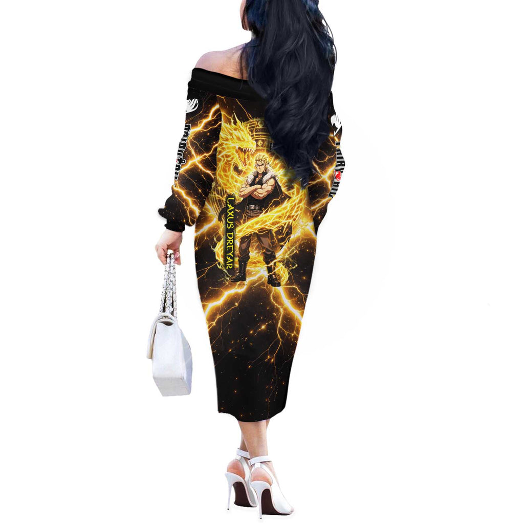 Laxus Dreyar Fairy Tail Off The Shoulder Long Sleeve Dress Lightning Dragon Anime Style with Electric Surge Visuals