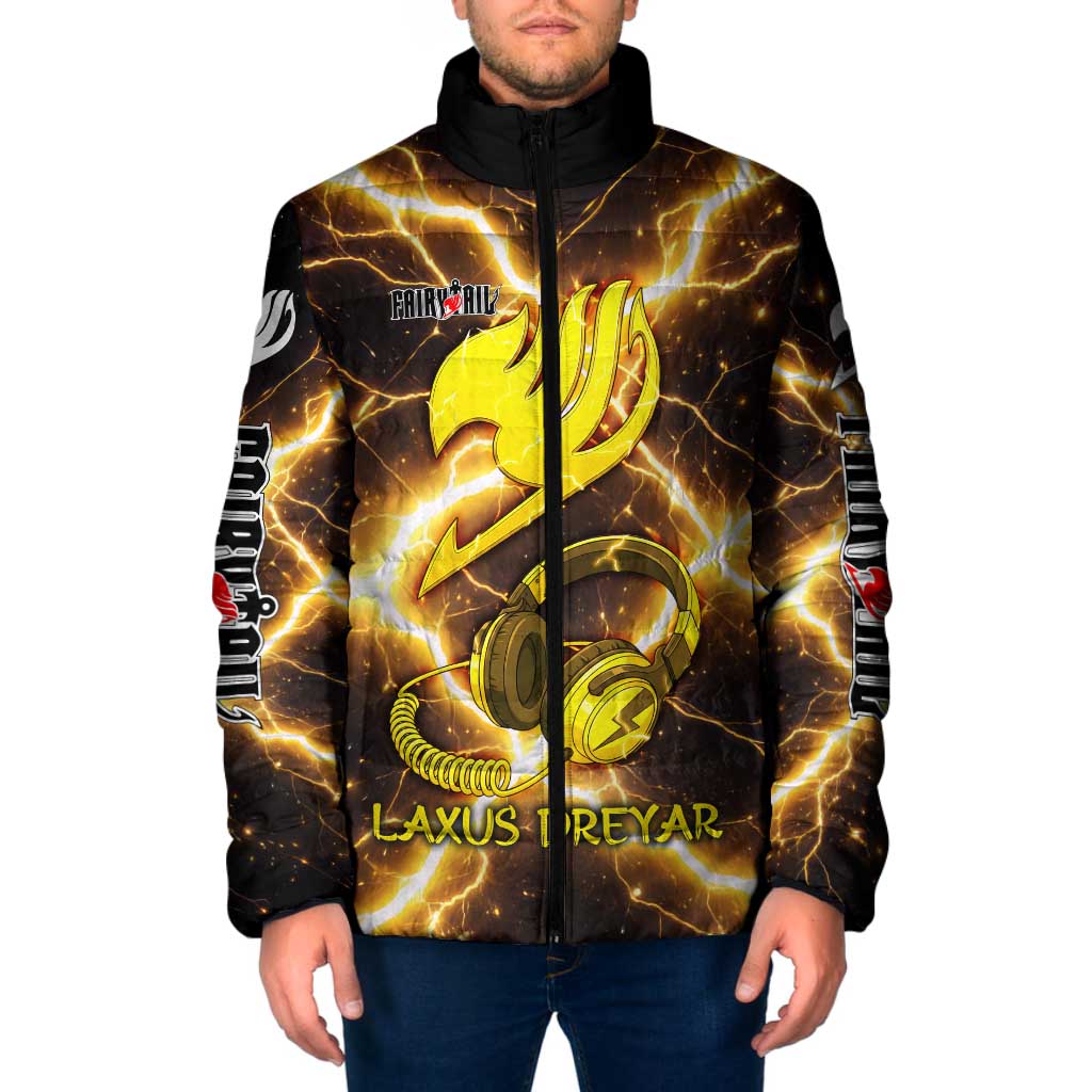 Laxus Dreyar Fairy Tail Padded Jacket Lightning Dragon Anime Style with Electric Surge Visuals