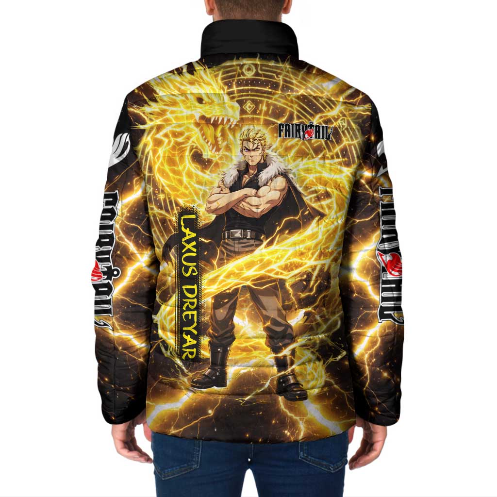 Laxus Dreyar Fairy Tail Padded Jacket Lightning Dragon Anime Style with Electric Surge Visuals