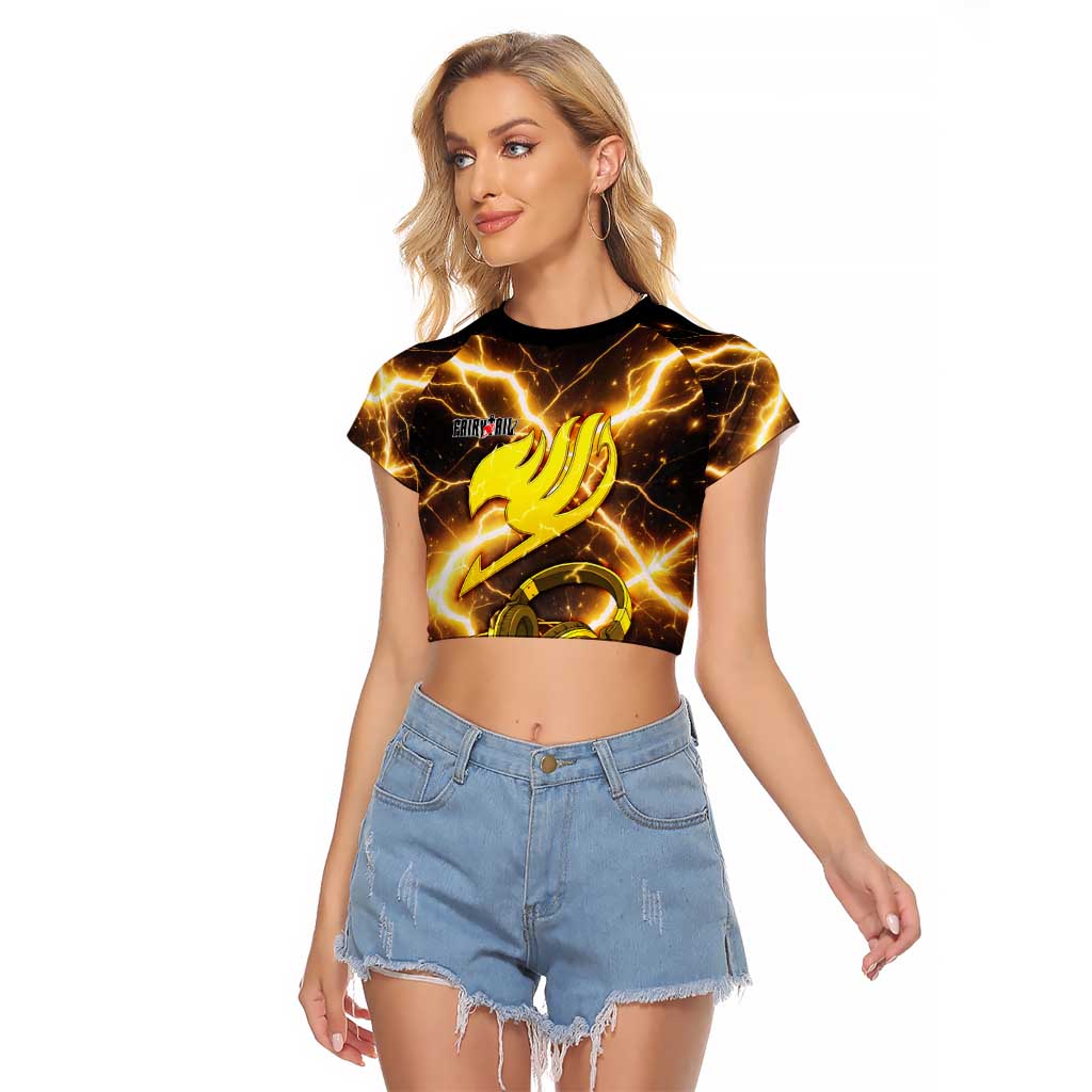 Laxus Dreyar Fairy Tail Raglan Cropped T Shirt Lightning Dragon Anime Style with Electric Surge Visuals