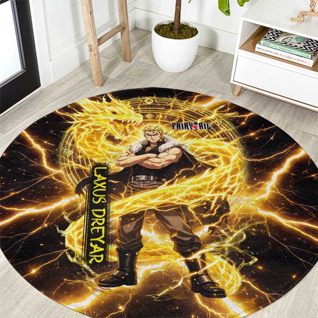 Laxus Dreyar Fairy Tail Round Carpet Lightning Dragon Anime Style with Electric Surge Visuals