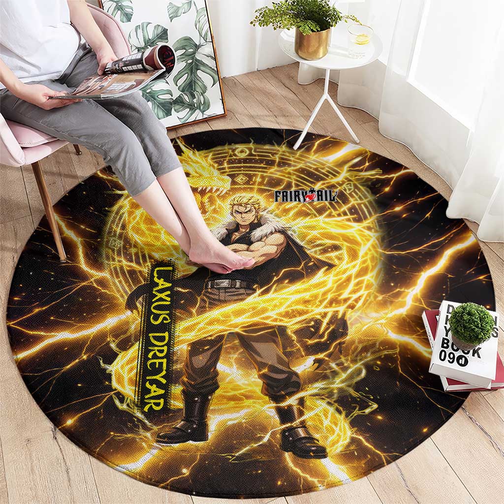 Laxus Dreyar Fairy Tail Round Carpet Lightning Dragon Anime Style with Electric Surge Visuals