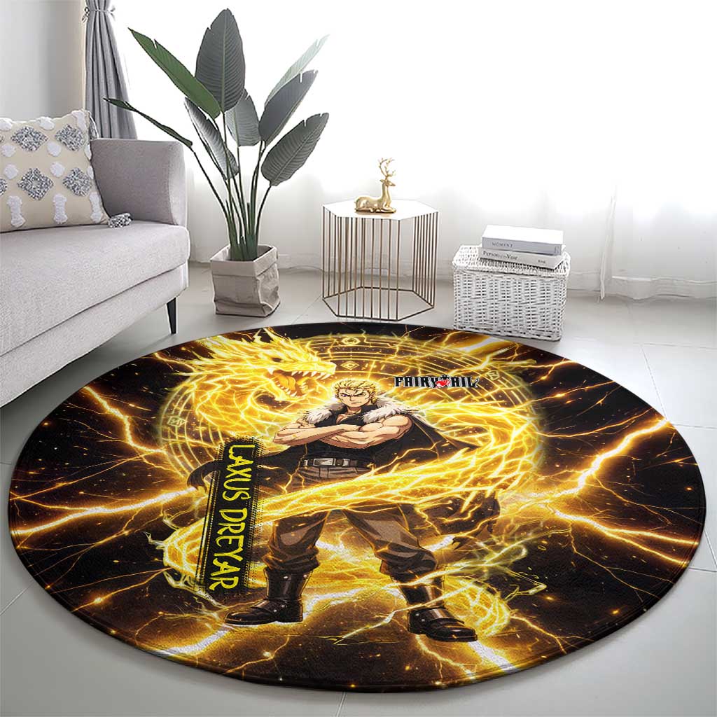 Laxus Dreyar Fairy Tail Round Carpet Lightning Dragon Anime Style with Electric Surge Visuals
