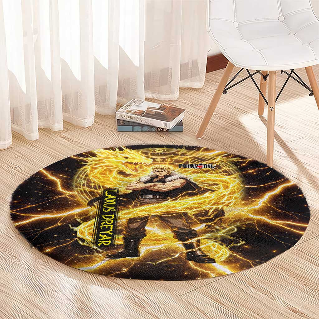 Laxus Dreyar Fairy Tail Round Carpet Lightning Dragon Anime Style with Electric Surge Visuals
