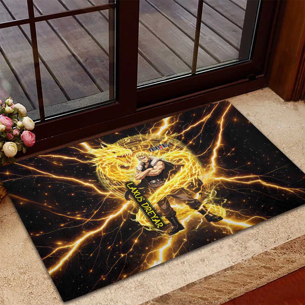 Laxus Dreyar Fairy Tail Rubber Doormat Lightning Dragon Anime Style with Electric Surge Visuals