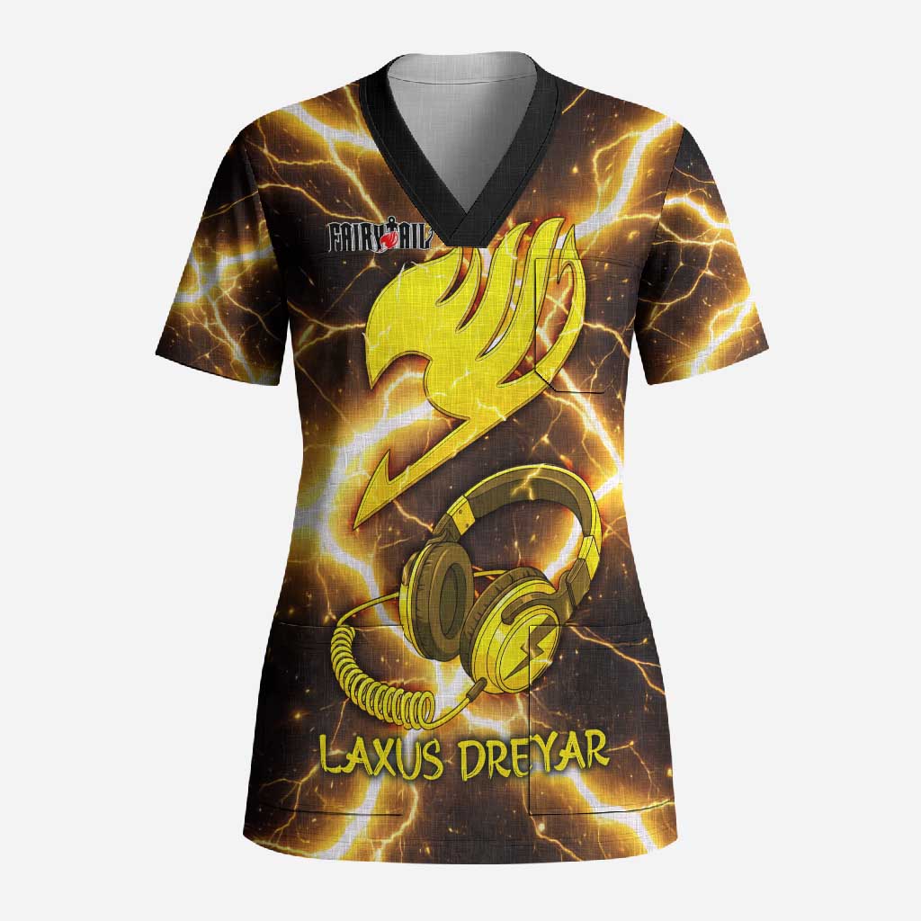 Laxus Dreyar Fairy Tail Scrub Top Lightning Dragon Anime Style with Electric Surge Visuals
