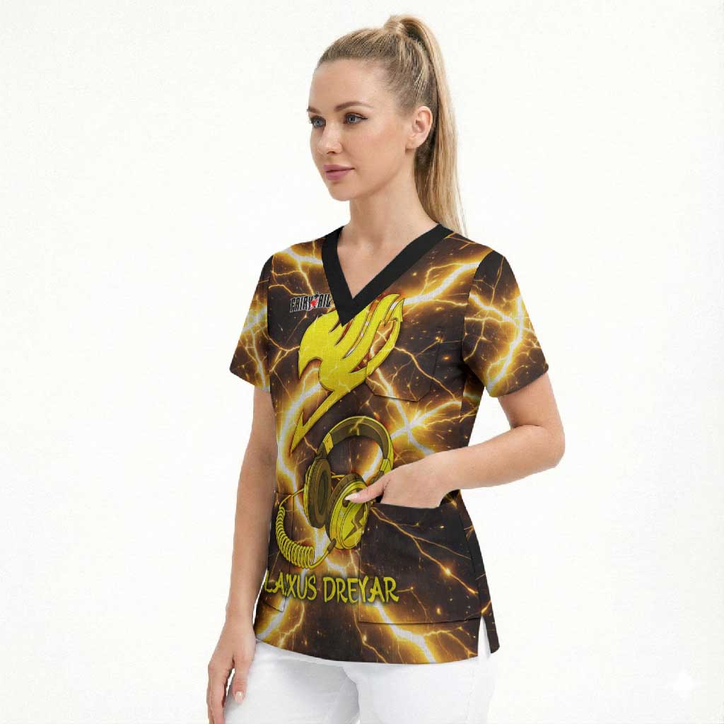 Laxus Dreyar Fairy Tail Scrub Top Lightning Dragon Anime Style with Electric Surge Visuals