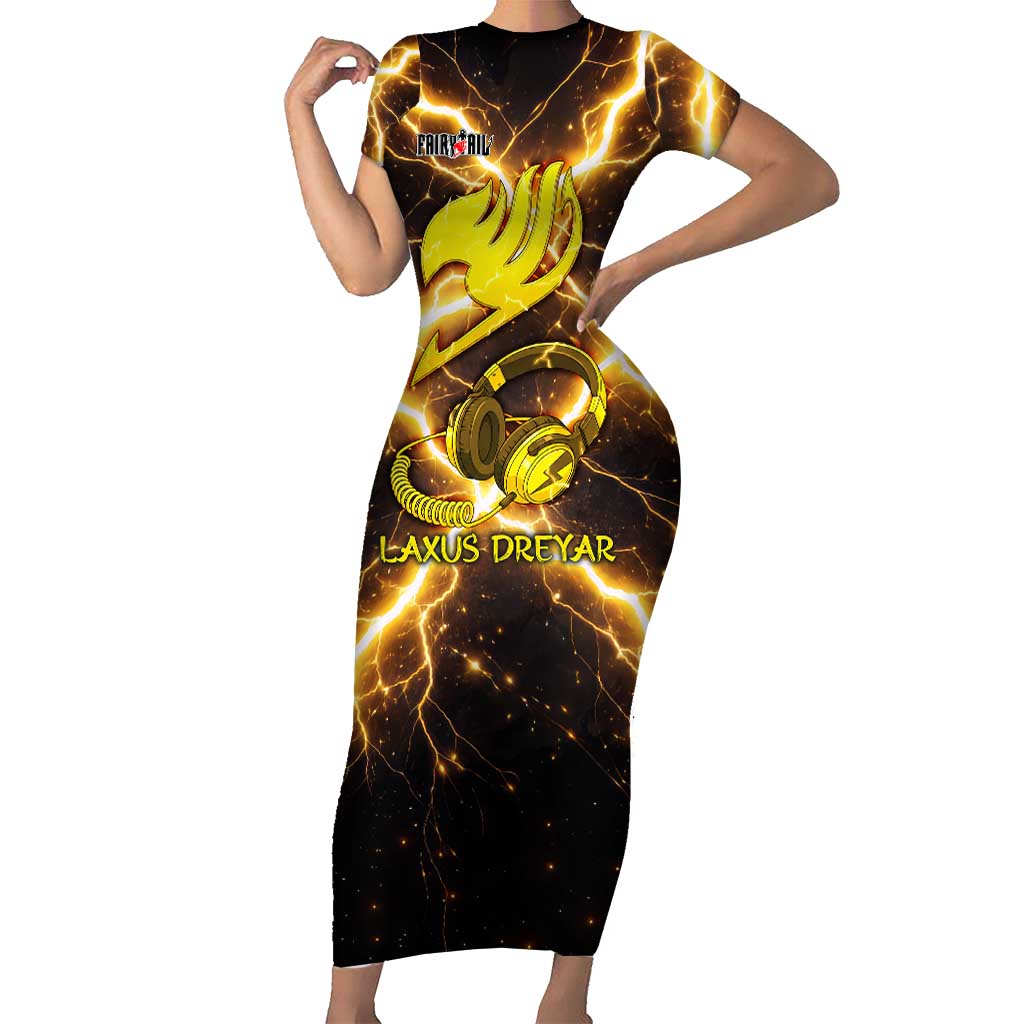Laxus Dreyar Fairy Tail Short Sleeve Bodycon Dress Lightning Dragon Anime Style with Electric Surge Visuals