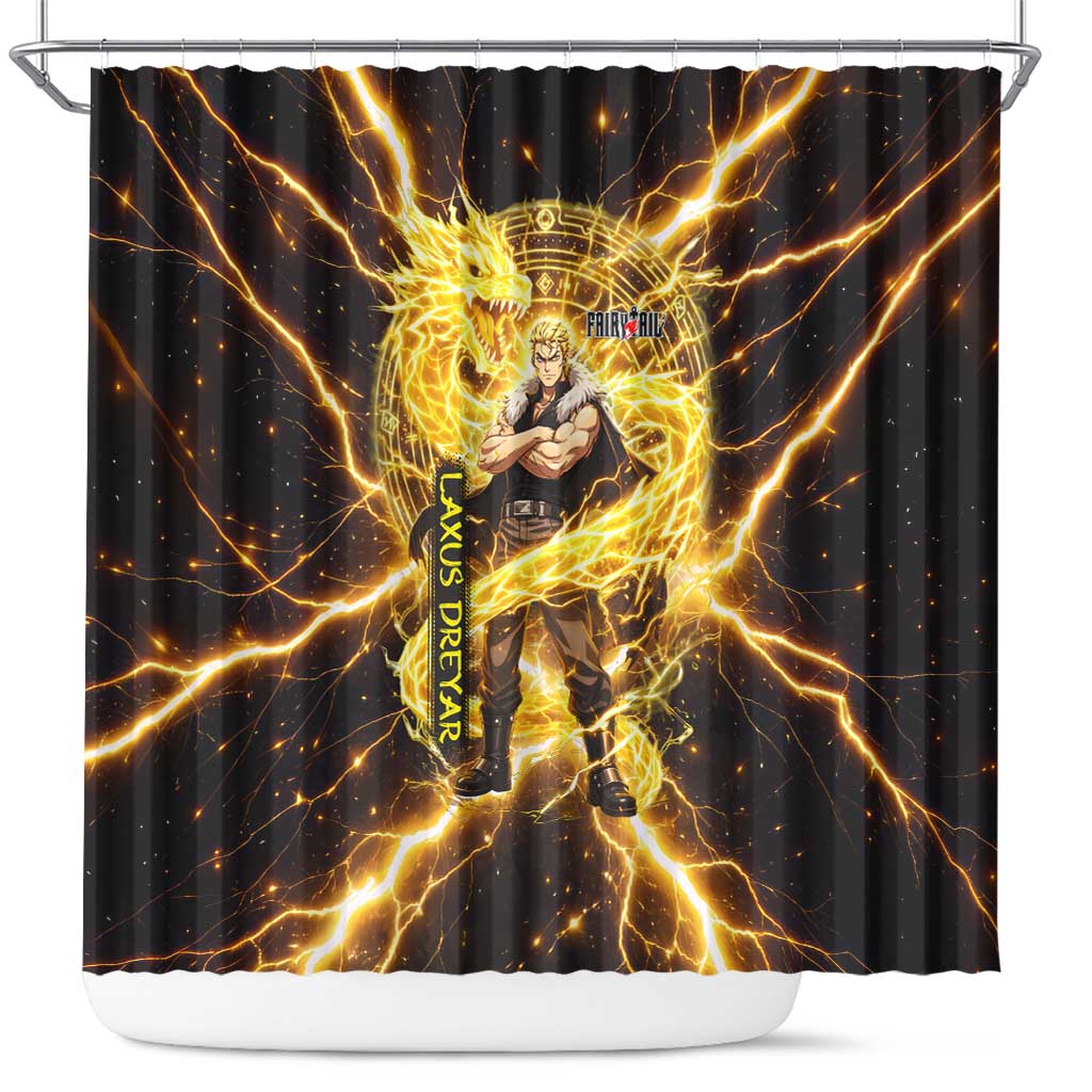 Laxus Dreyar Fairy Tail Shower Curtain Lightning Dragon Anime Style with Electric Surge Visuals