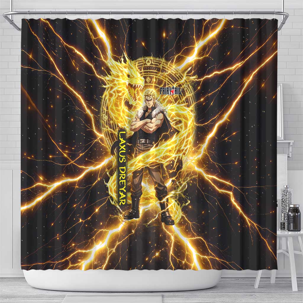 Laxus Dreyar Fairy Tail Shower Curtain Lightning Dragon Anime Style with Electric Surge Visuals