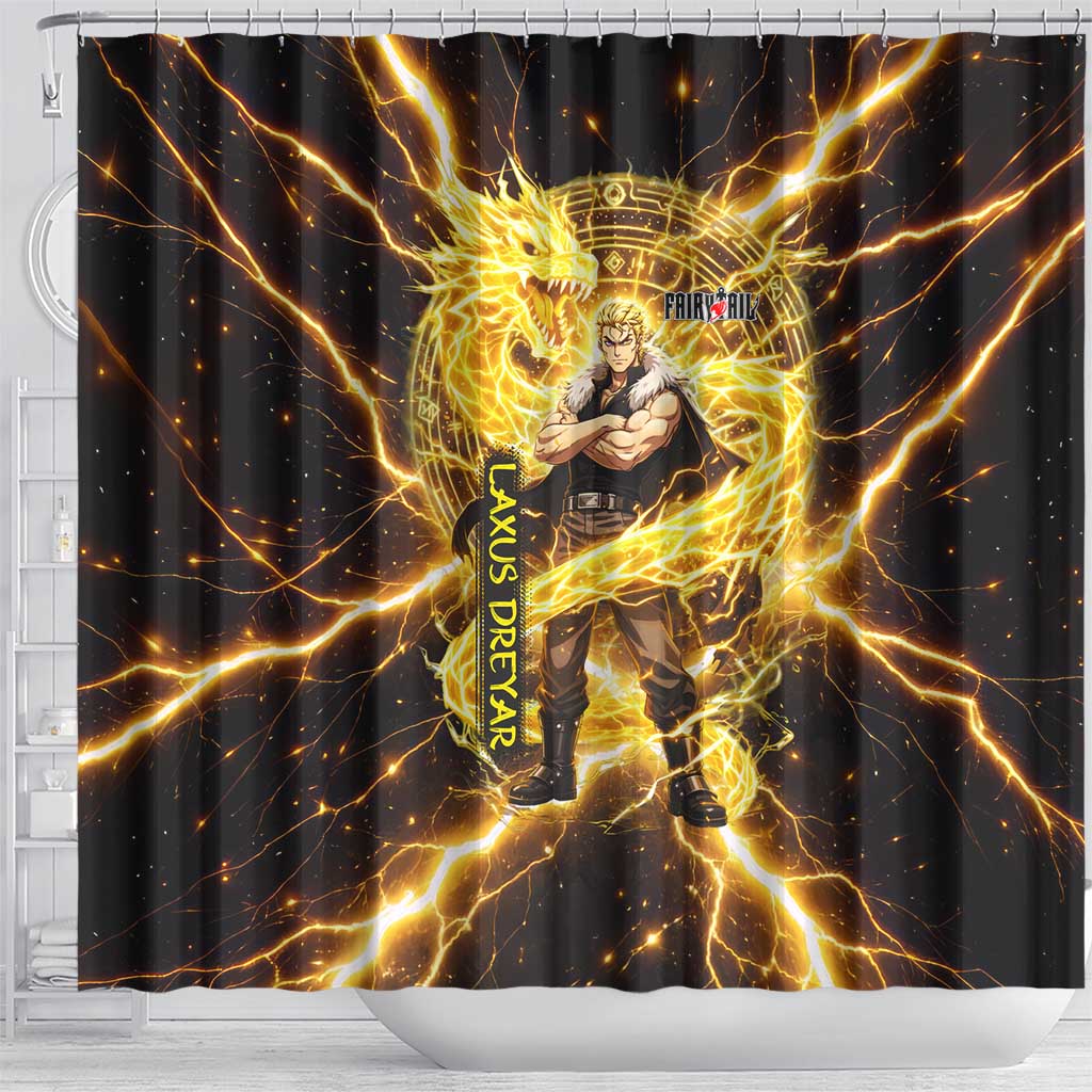 Laxus Dreyar Fairy Tail Shower Curtain Lightning Dragon Anime Style with Electric Surge Visuals