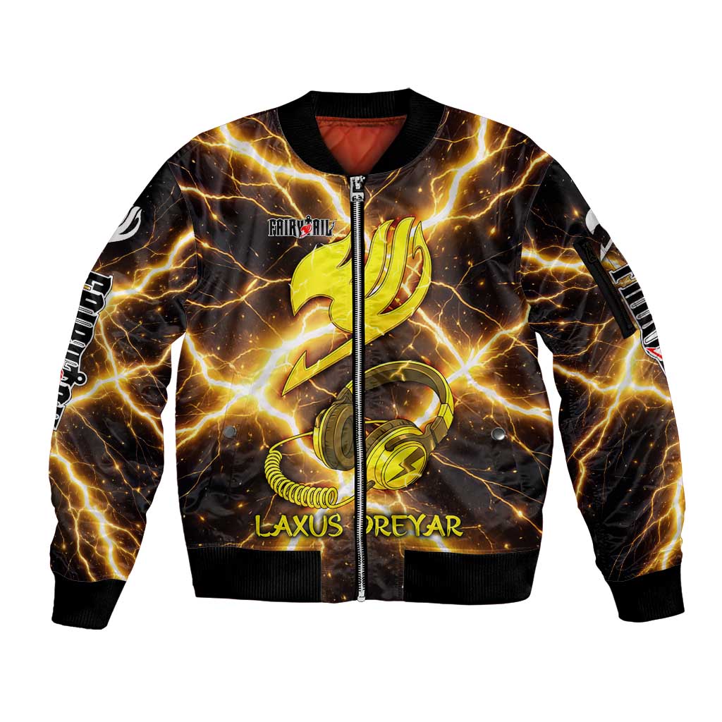 Laxus Dreyar Fairy Tail Sleeve Zip Bomber Jacket Lightning Dragon Anime Style with Electric Surge Visuals