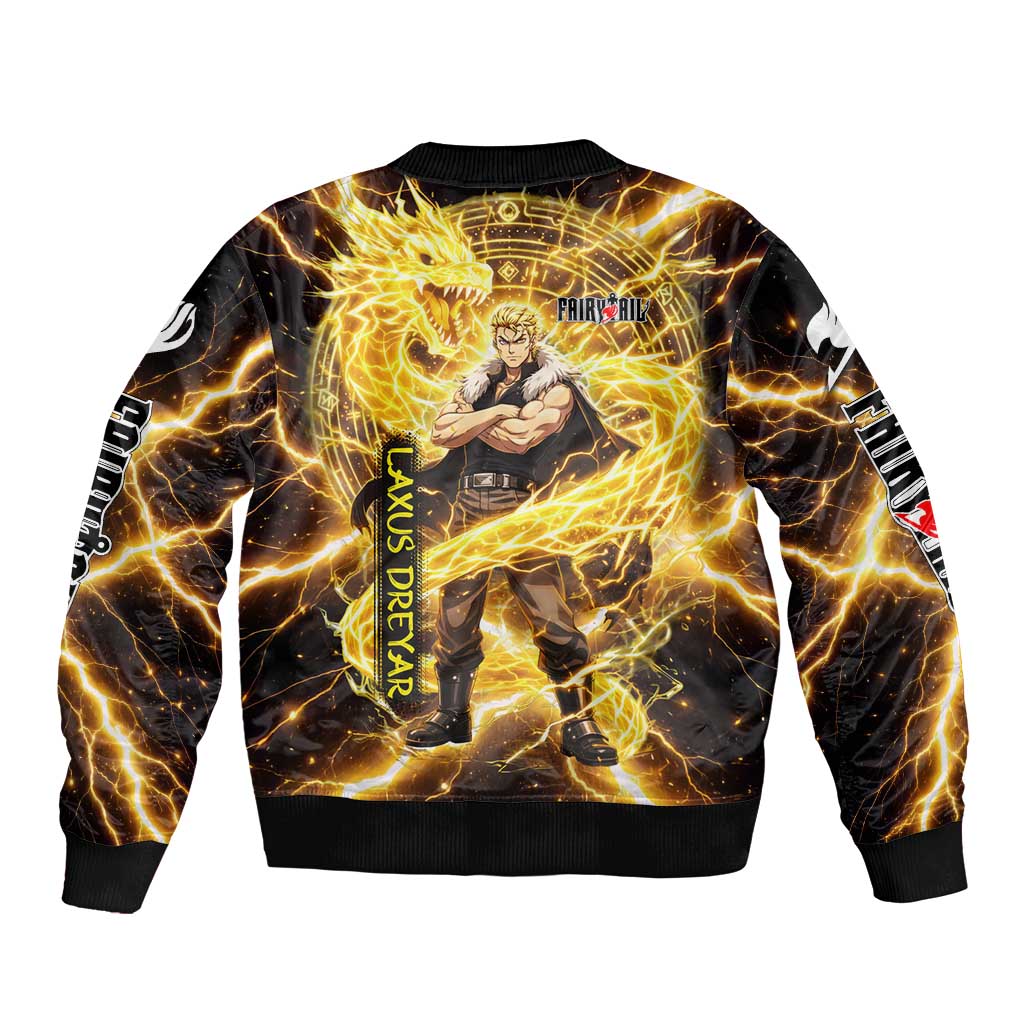 Laxus Dreyar Fairy Tail Sleeve Zip Bomber Jacket Lightning Dragon Anime Style with Electric Surge Visuals