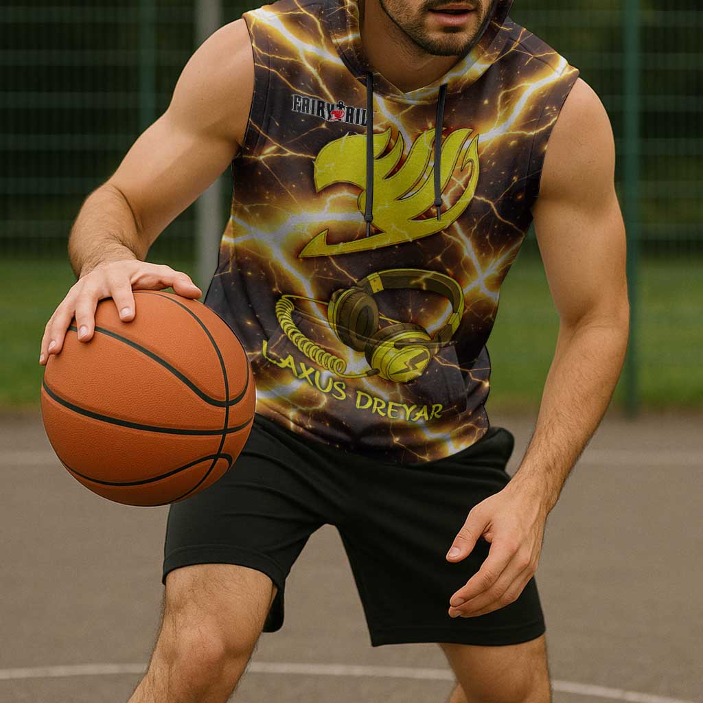 Laxus Dreyar Fairy Tail Sleeveless Hoodie Lightning Dragon Anime Style with Electric Surge Visuals