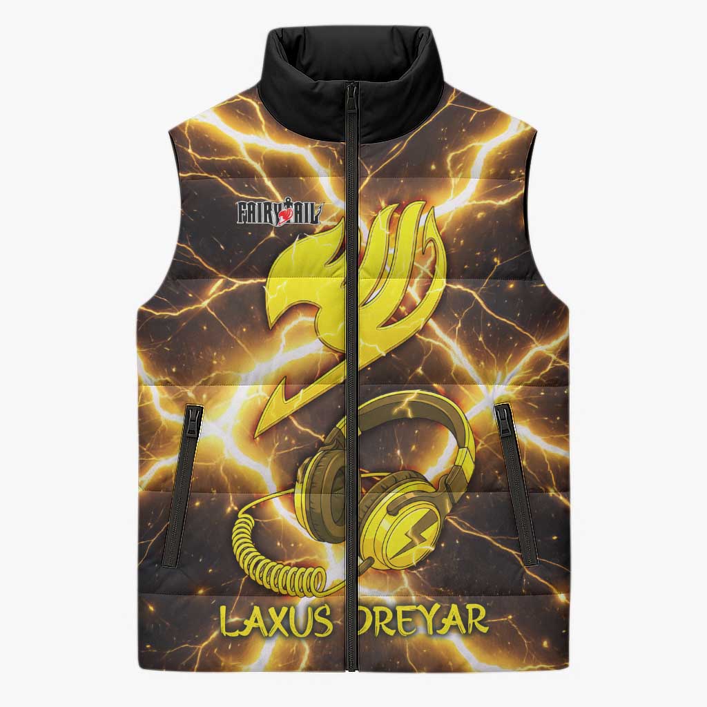 Laxus Dreyar Fairy Tail Sleeveless Puffer Jacket Lightning Dragon Anime Style with Electric Surge Visuals