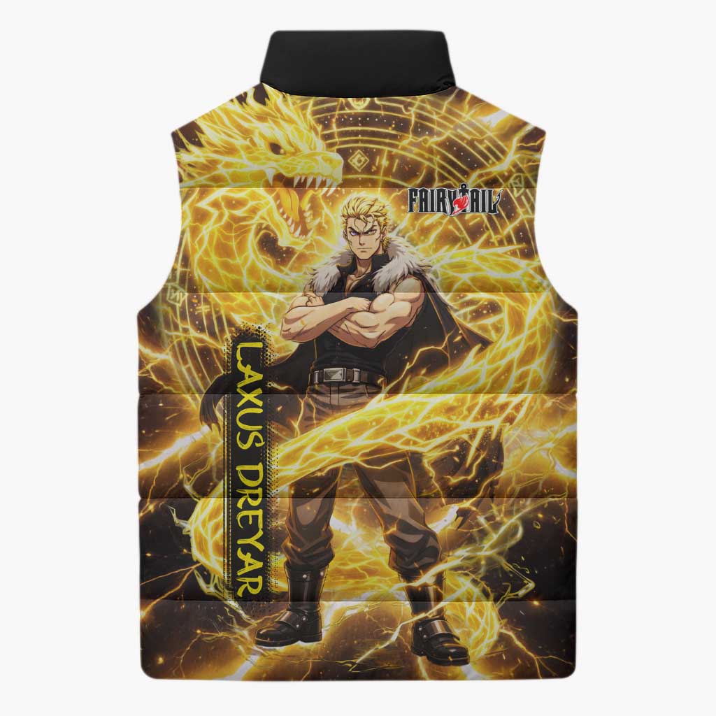 Laxus Dreyar Fairy Tail Sleeveless Puffer Jacket Lightning Dragon Anime Style with Electric Surge Visuals