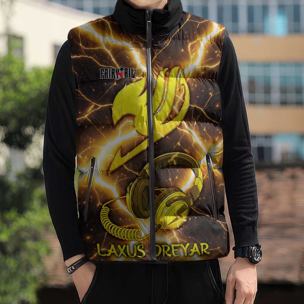 Laxus Dreyar Fairy Tail Sleeveless Puffer Jacket Lightning Dragon Anime Style with Electric Surge Visuals
