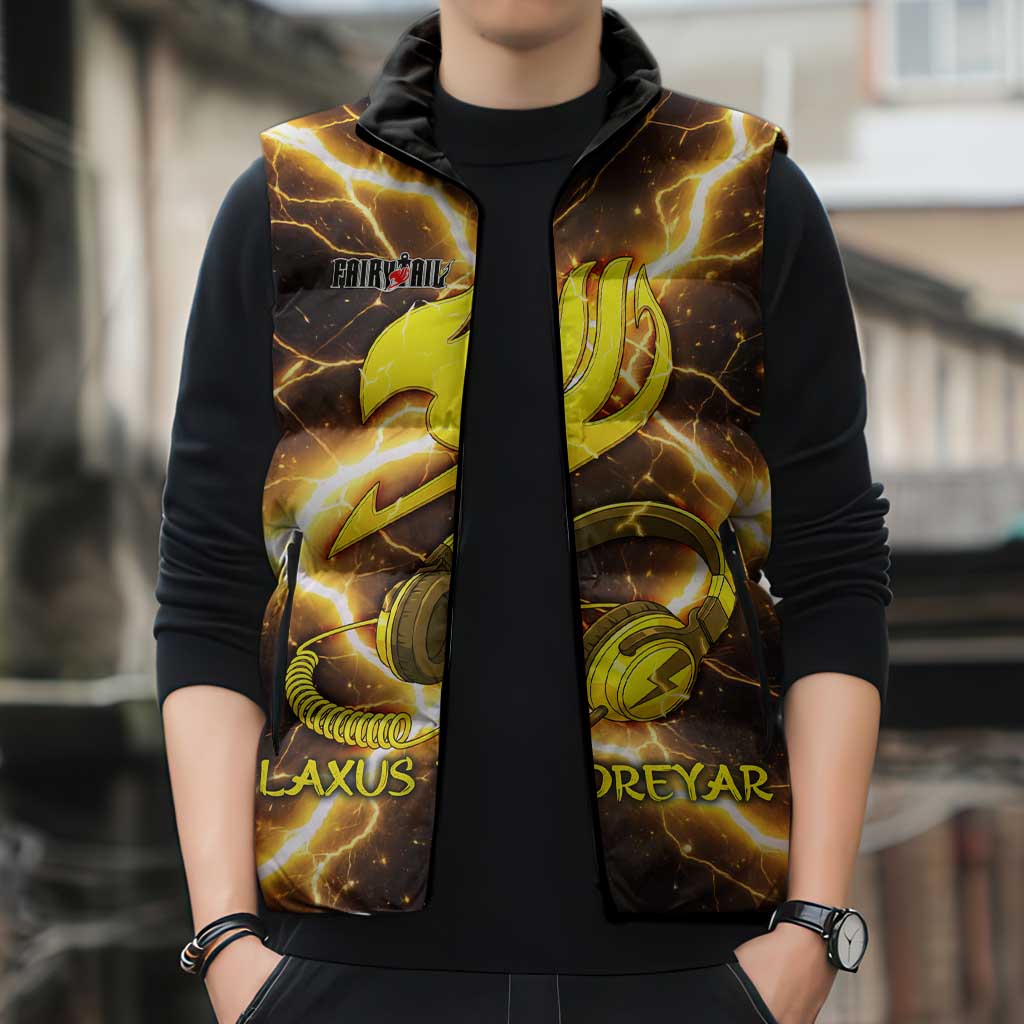 Laxus Dreyar Fairy Tail Sleeveless Puffer Jacket Lightning Dragon Anime Style with Electric Surge Visuals