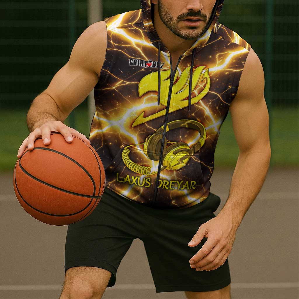 Laxus Dreyar Fairy Tail Sleeveless Zip Hoodie Lightning Dragon Anime Style with Electric Surge Visuals