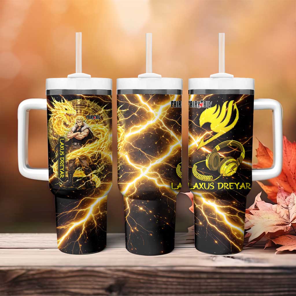 Laxus Dreyar Fairy Tail Tumbler With Handle Lightning Dragon Anime Style with Electric Surge Visuals