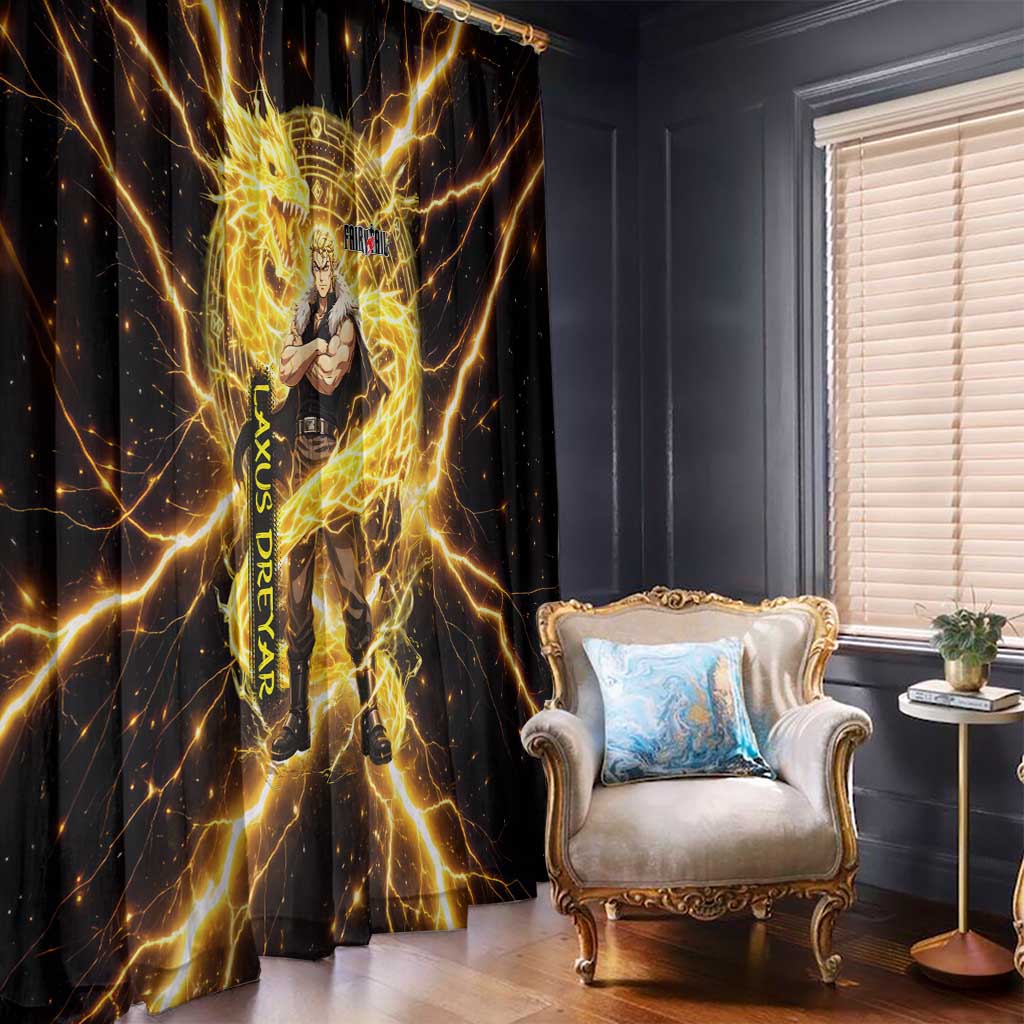 Laxus Dreyar Fairy Tail Window Curtain Lightning Dragon Anime Style with Electric Surge Visuals