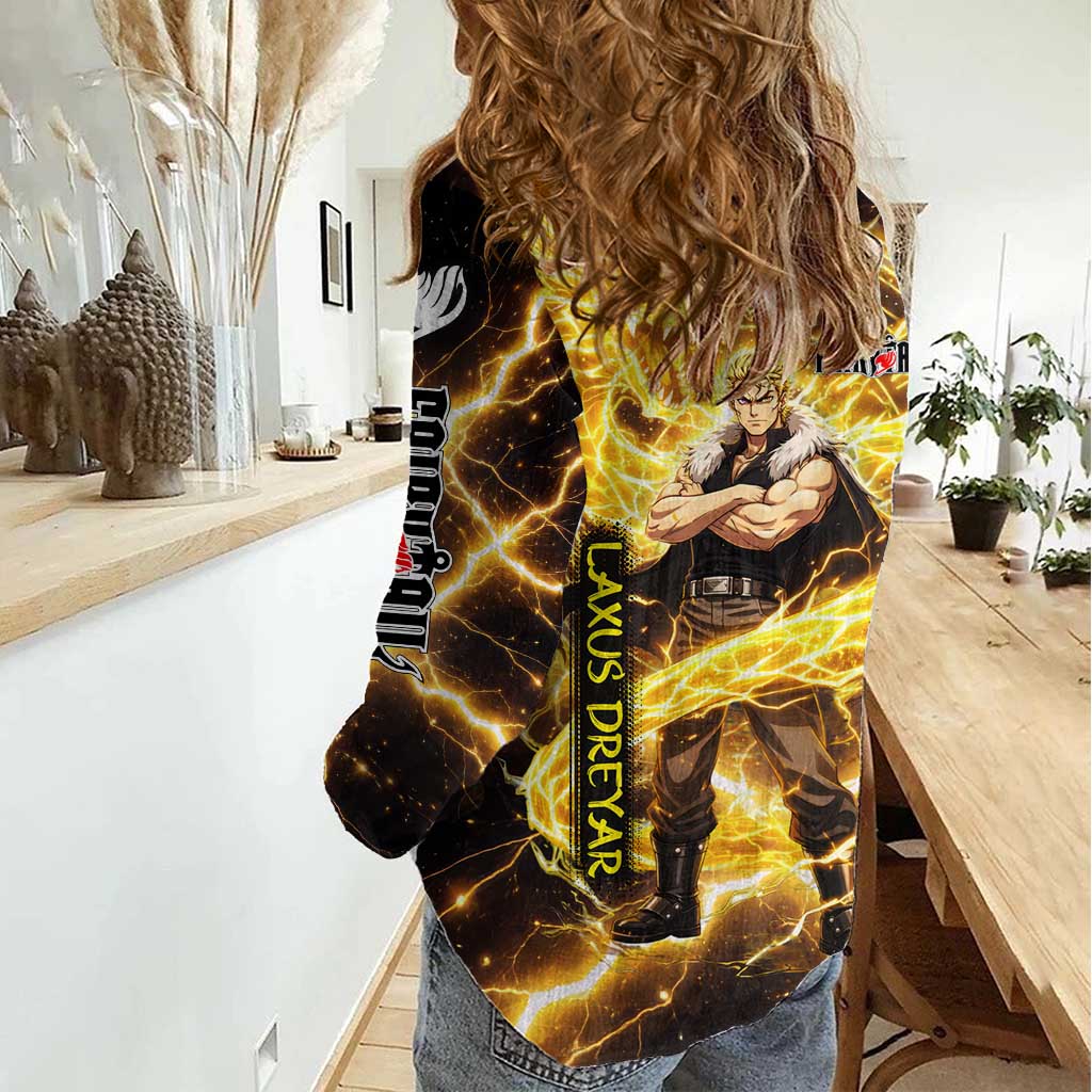 Laxus Dreyar Fairy Tail Women Casual Shirt Lightning Dragon Anime Style with Electric Surge Visuals