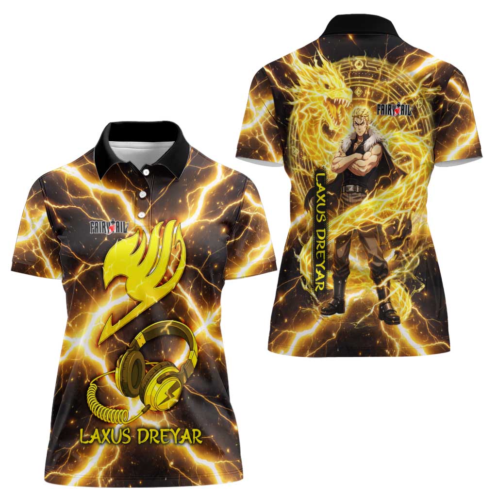 Laxus Dreyar Fairy Tail Women Polo Shirt Lightning Dragon Anime Style with Electric Surge Visuals