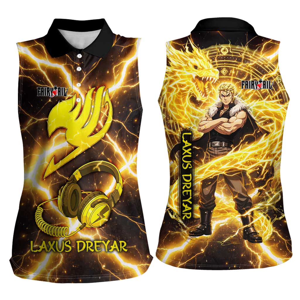 Laxus Dreyar Fairy Tail Women Sleeveless Polo Shirt Lightning Dragon Anime Style with Electric Surge Visuals