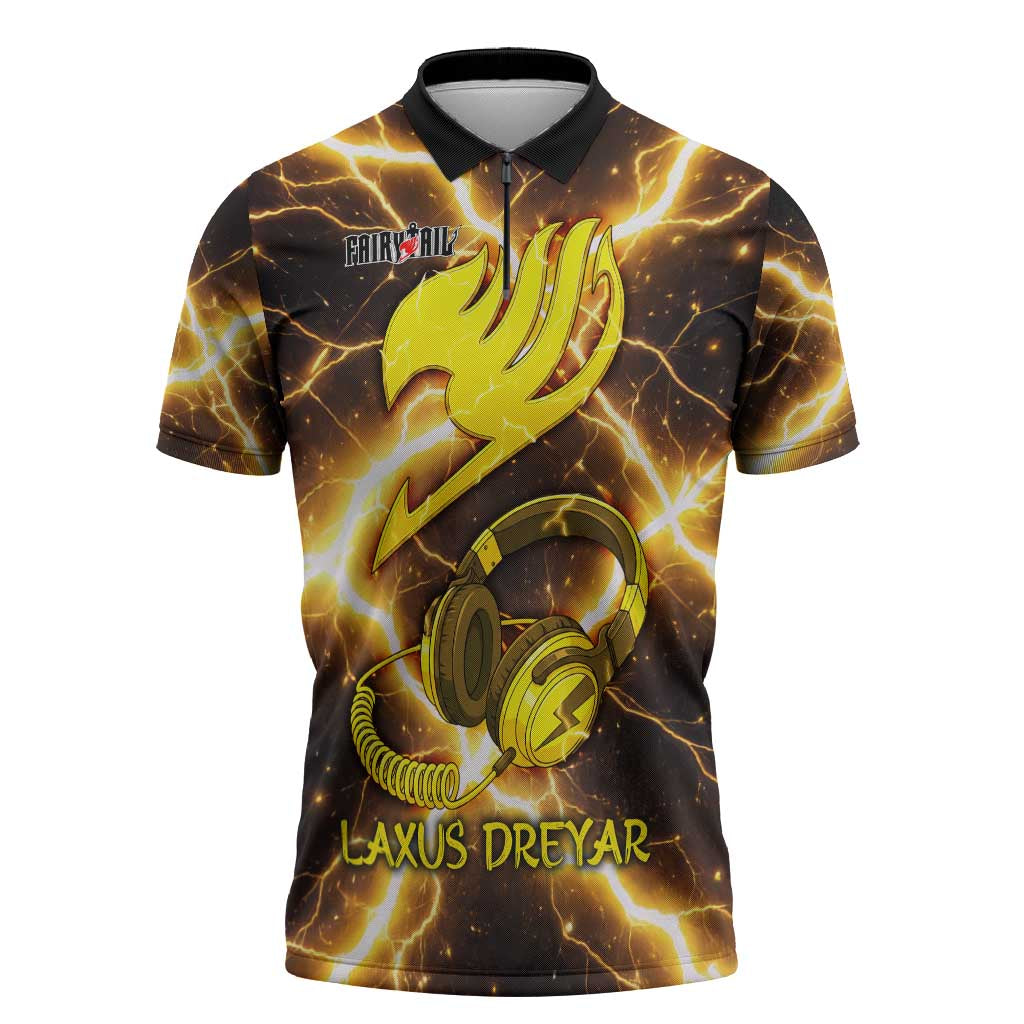 Laxus Dreyar Fairy Tail Zipper Polo Shirt Lightning Dragon Anime Style with Electric Surge Visuals