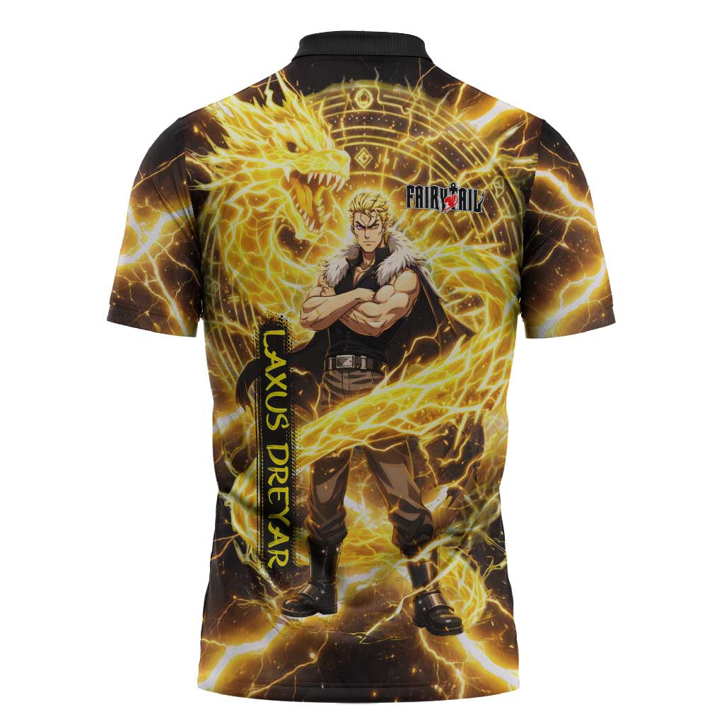 Laxus Dreyar Fairy Tail Zipper Polo Shirt Lightning Dragon Anime Style with Electric Surge Visuals