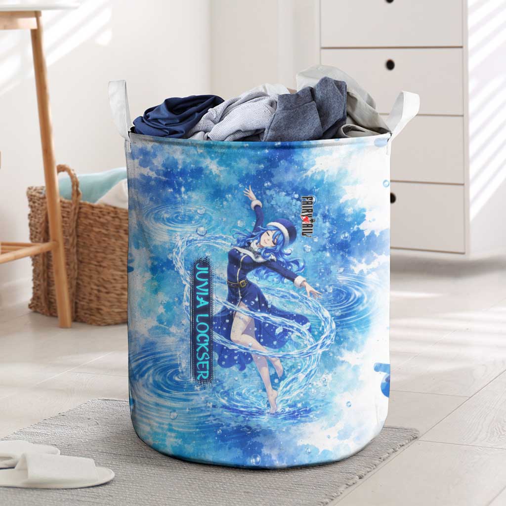 Juvia Lockser Fairy Tail Laundry Basket Water Magic Anime Style with Heart and Raindrop Aesthetic