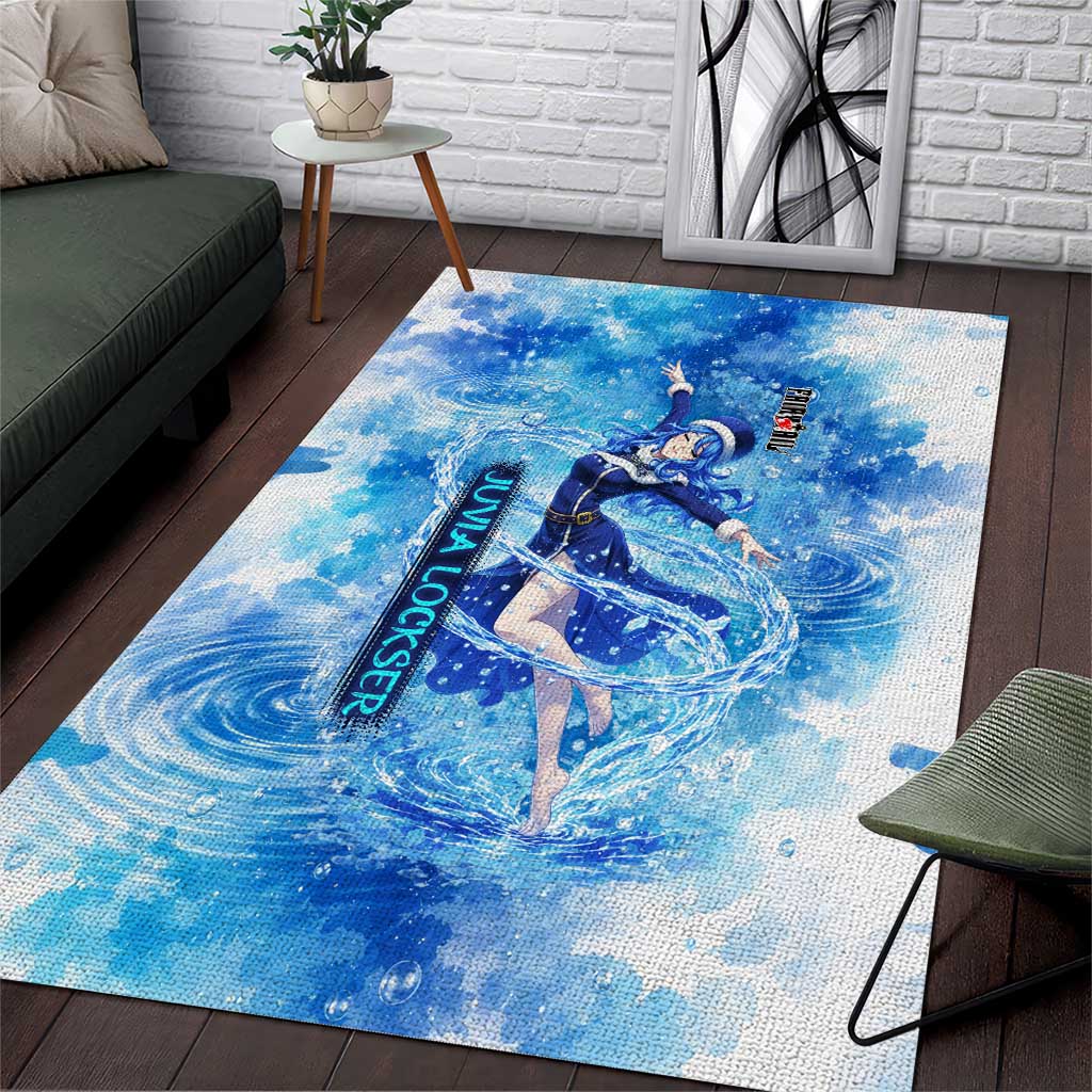 Juvia Lockser Fairy Tail Area Rug Water Magic Anime Style with Heart and Raindrop Aesthetic