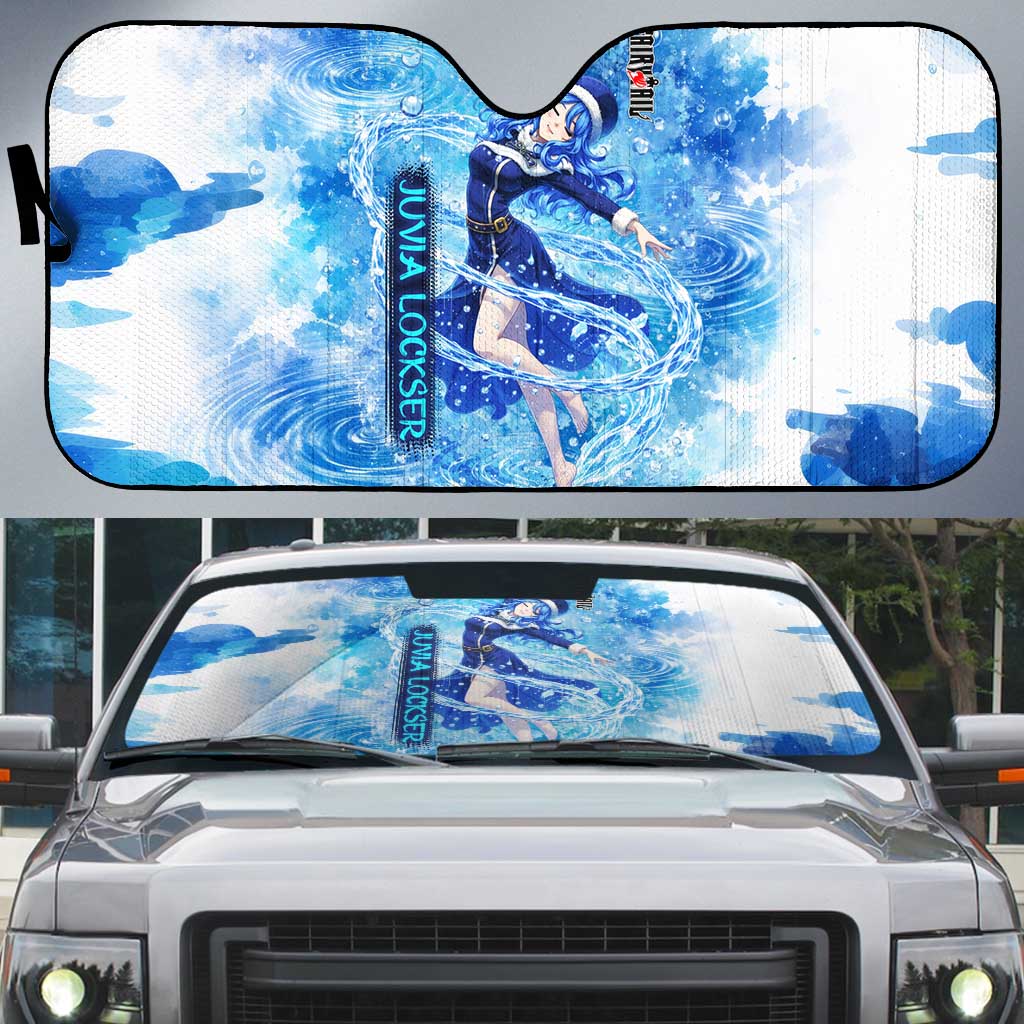 Juvia Lockser Fairy Tail Auto Sun Shade Water Magic Anime Style with Heart and Raindrop Aesthetic