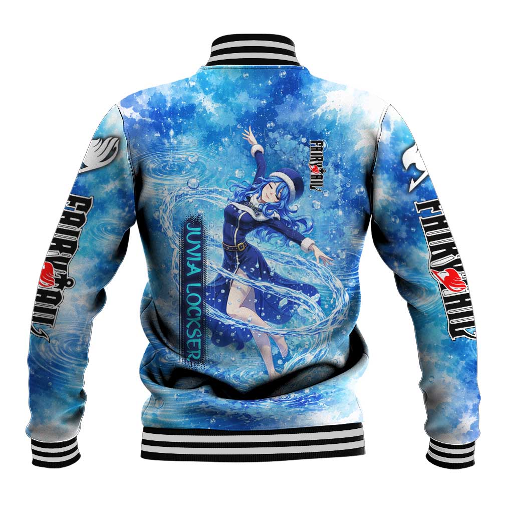 Juvia Lockser Fairy Tail Baseball Jacket Water Magic Anime Style with Heart and Raindrop Aesthetic