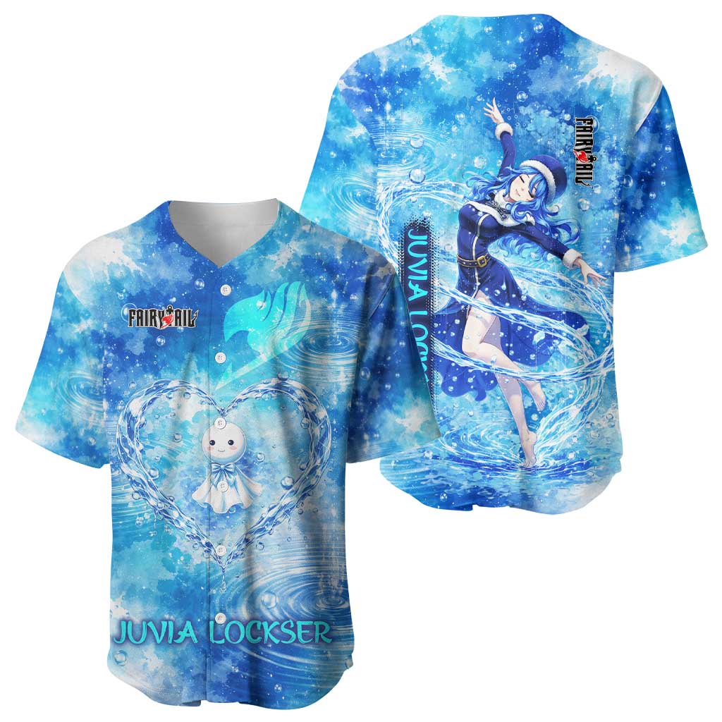 Juvia Lockser Fairy Tail Baseball Jersey Water Magic Anime Style with Heart and Raindrop Aesthetic