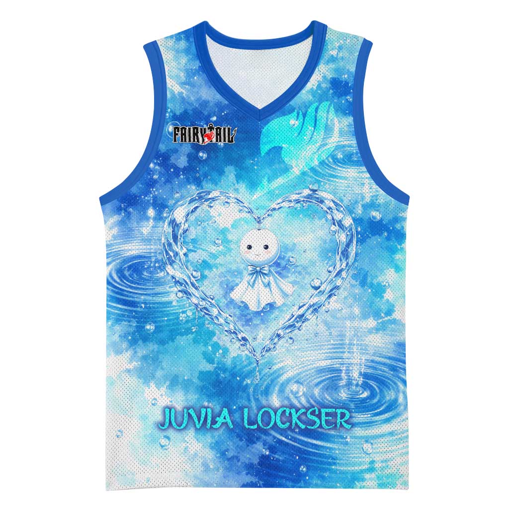 Juvia Lockser Fairy Tail Basketball Jersey Water Magic Anime Style with Heart and Raindrop Aesthetic