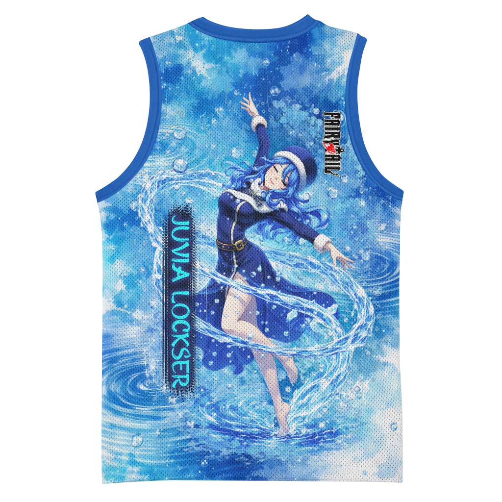 Juvia Lockser Fairy Tail Basketball Jersey Water Magic Anime Style with Heart and Raindrop Aesthetic