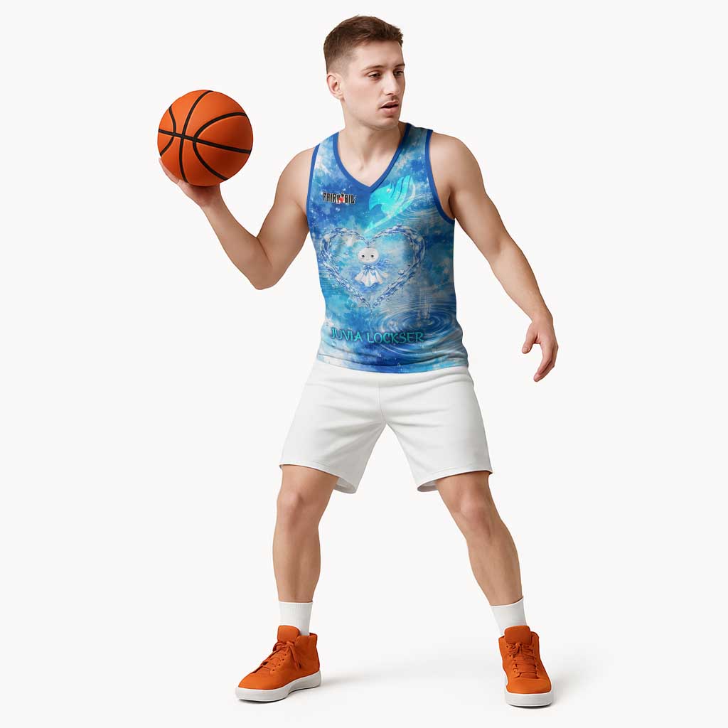 Juvia Lockser Fairy Tail Basketball Jersey Water Magic Anime Style with Heart and Raindrop Aesthetic