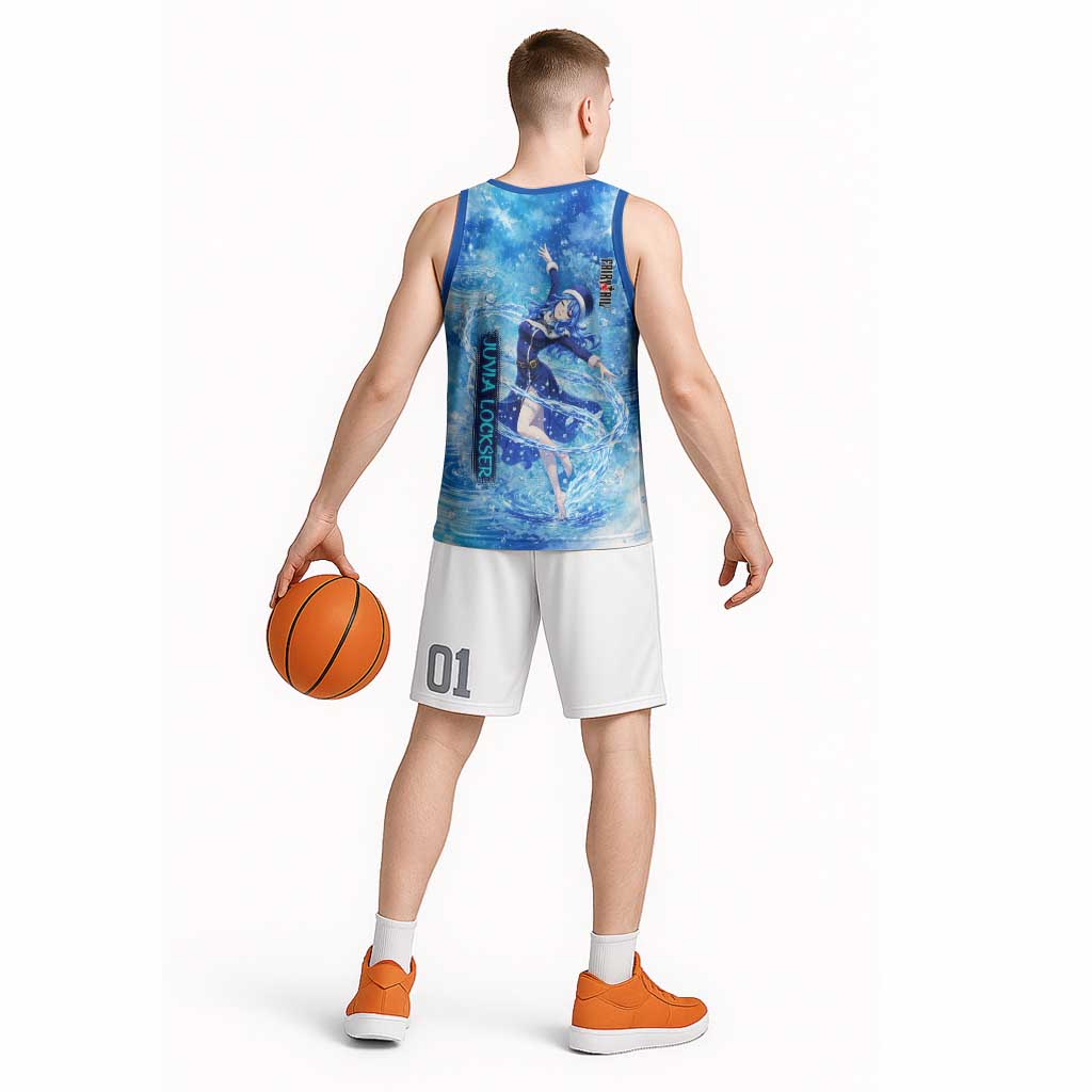 Juvia Lockser Fairy Tail Basketball Jersey Water Magic Anime Style with Heart and Raindrop Aesthetic