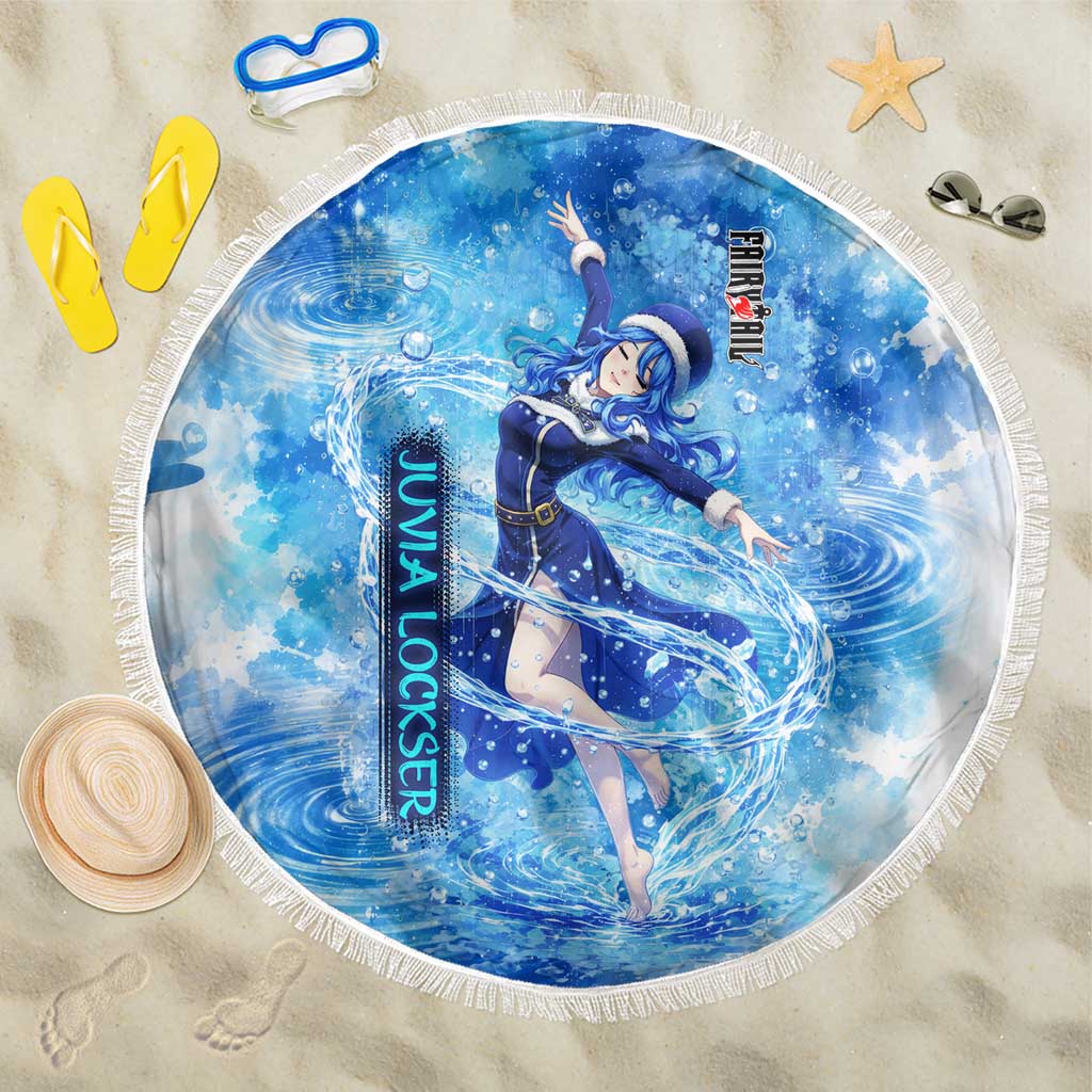 Juvia Lockser Fairy Tail Beach Blanket Water Magic Anime Style with Heart and Raindrop Aesthetic