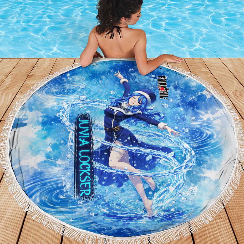 Juvia Lockser Fairy Tail Beach Blanket Water Magic Anime Style with Heart and Raindrop Aesthetic