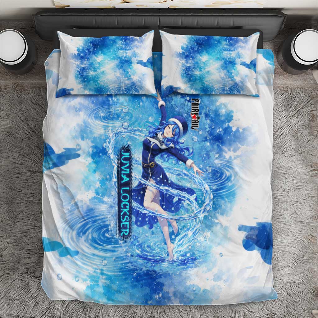 Juvia Lockser Fairy Tail Bedding Set Water Magic Anime Style with Heart and Raindrop Aesthetic