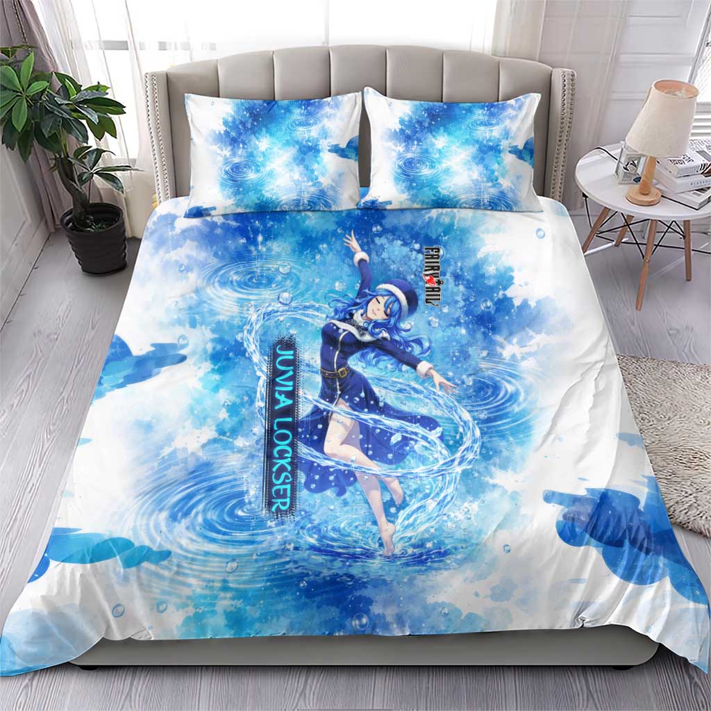 Juvia Lockser Fairy Tail Bedding Set Water Magic Anime Style with Heart and Raindrop Aesthetic