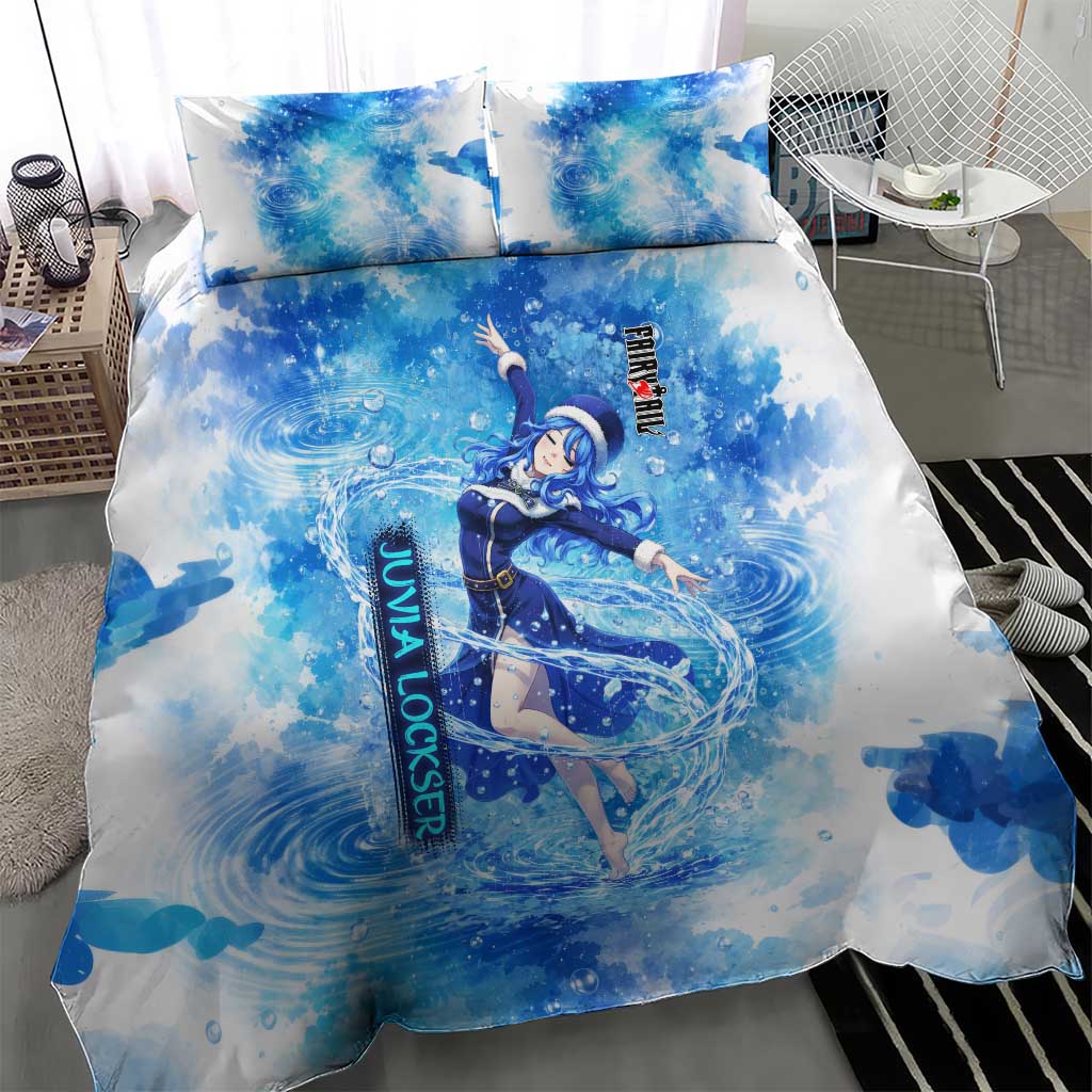 Juvia Lockser Fairy Tail Bedding Set Water Magic Anime Style with Heart and Raindrop Aesthetic
